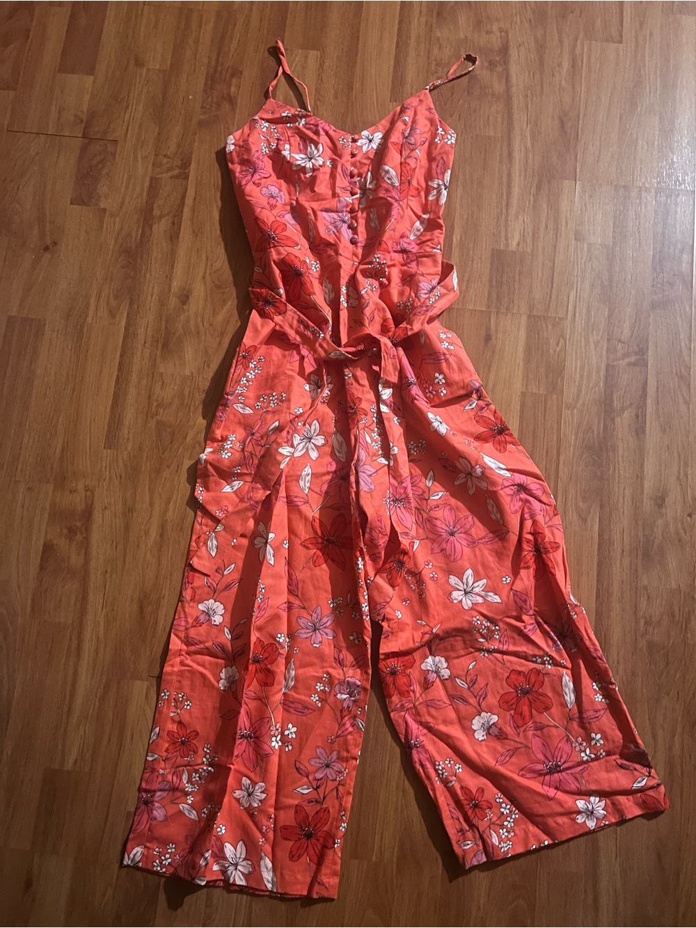 Banana Republic Coral Floral Tie-Waist Cropped Jumpsuit